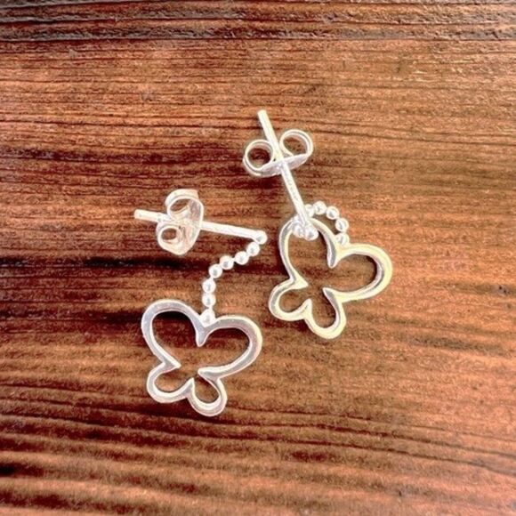 Vintage Sterling Butterfly Drop Earrings - Picture 6 of 8